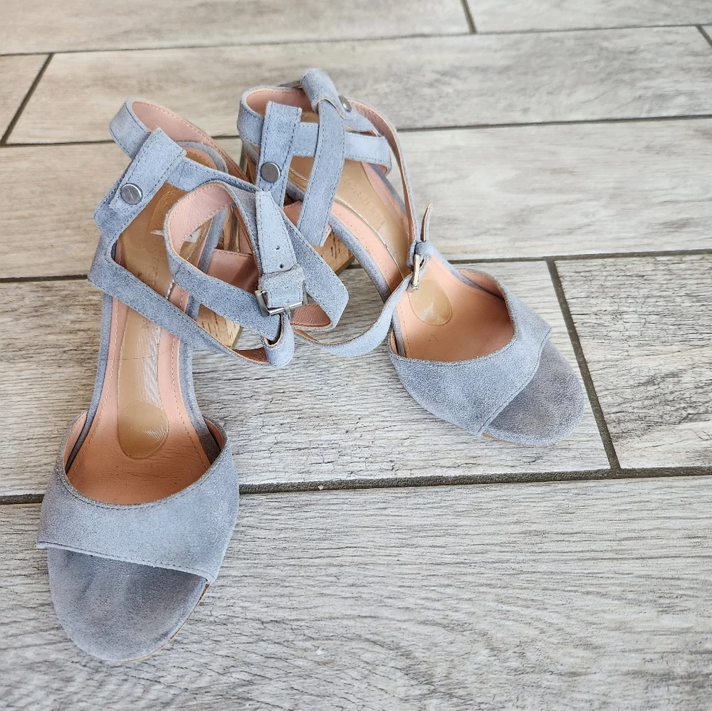 Sigerson Morrison Strappy‎ Sandals Sz 8 Cork Block Heels Padded insole Open Toe